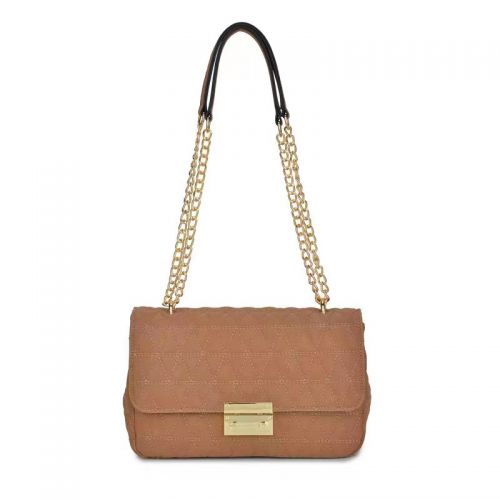 Light Brown Stitching Thread Ladies Fashion Crossbody Bag With Chain Strap
